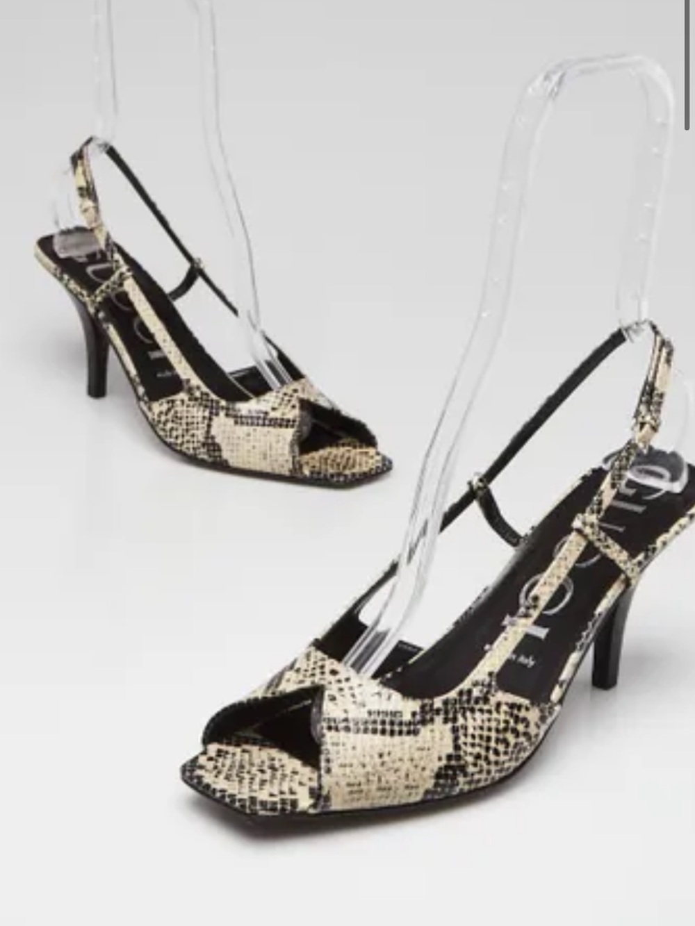 Gucci python open toe heels